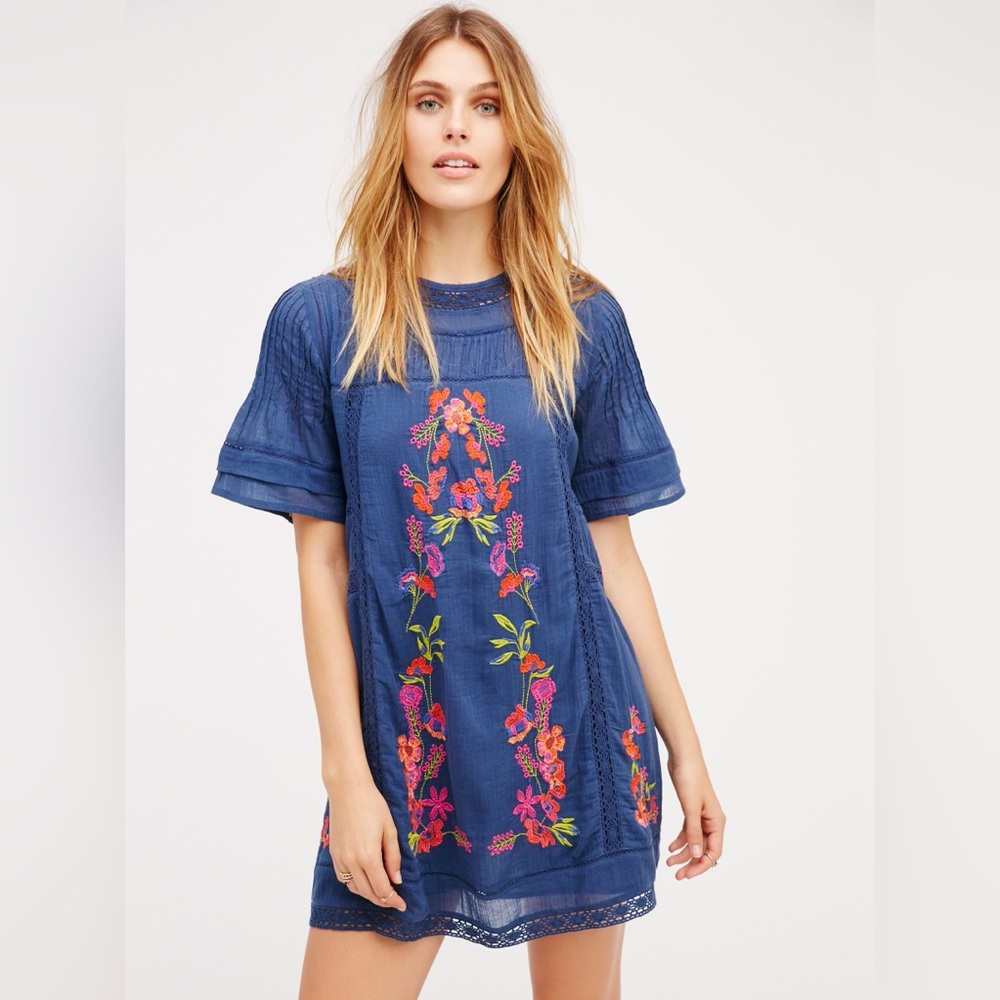 Free People Perfectly Victorian Mini Dress Navy
